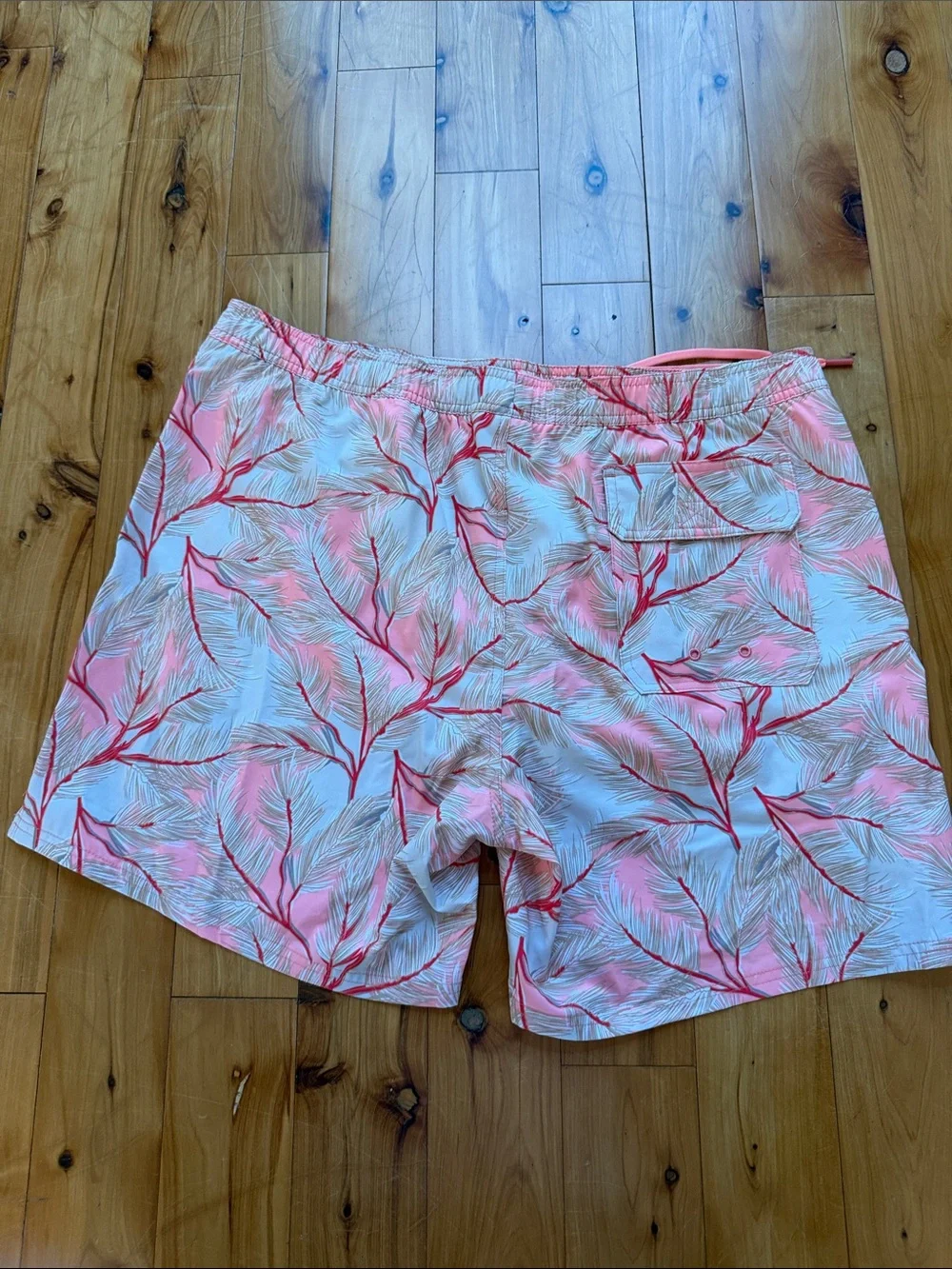 Vineyard Vines Coral Branch Print Swim Trunks in Pink and White